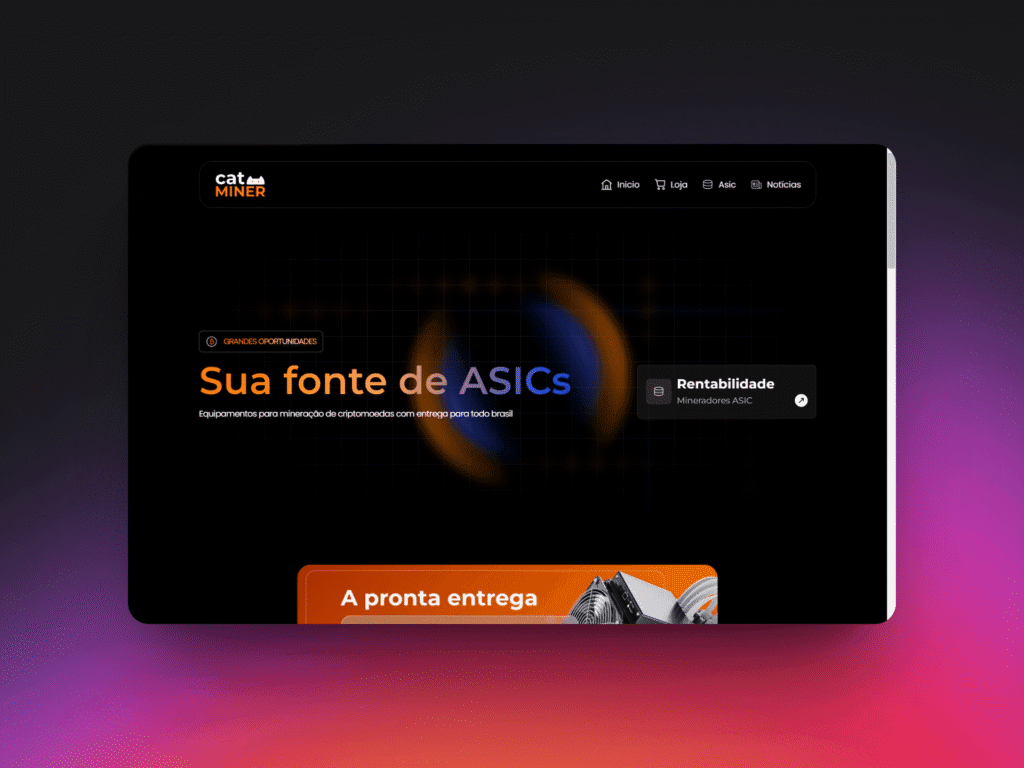 Catminer - E-commerce especializado na venda de mineradores ASIC para Bitcoin. Maior fornecedora de máquinas ASIC usadas no Brasil. - Site desenvolvido pela Huios Web