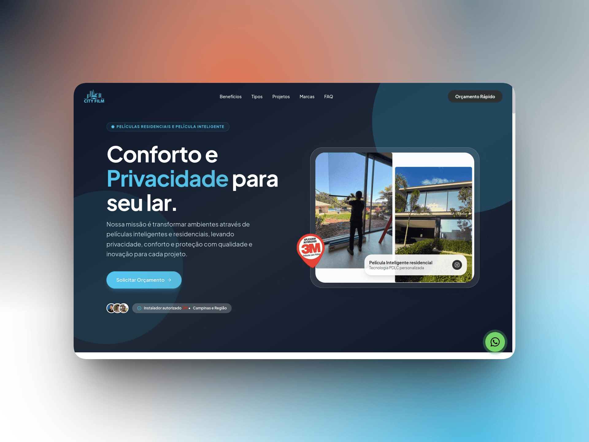 CityFilm - Site profissional para empresa de películas residenciais com foco em apresentação de produtos e orçamentos. - Site desenvolvido pela Huios Web