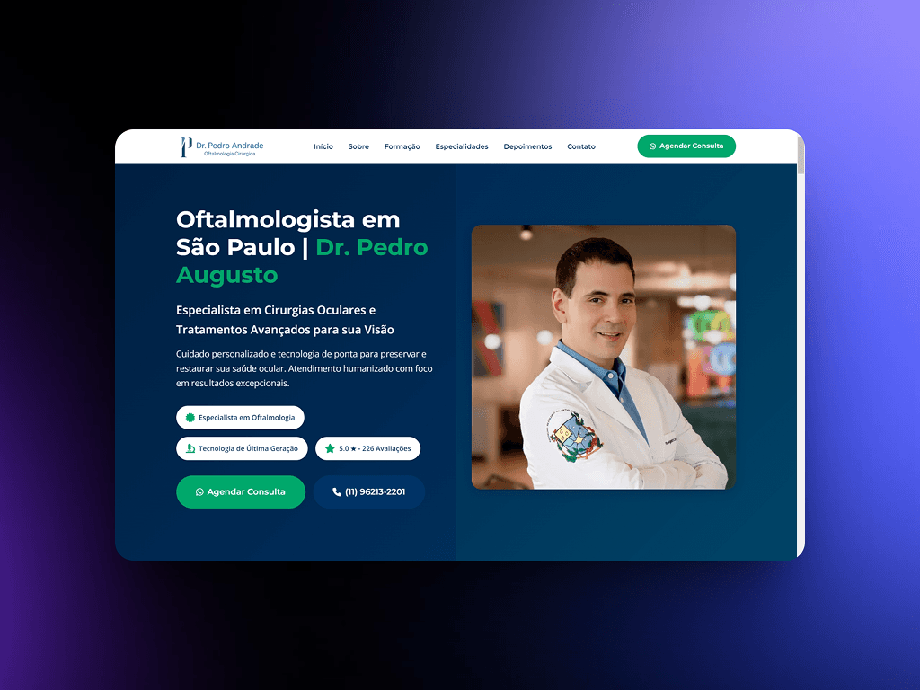 Dr. Pedro Augusto - Site profissional para oftalmologista com 5.0★ e 226 avaliações no Google. - Site desenvolvido pela Huios Web