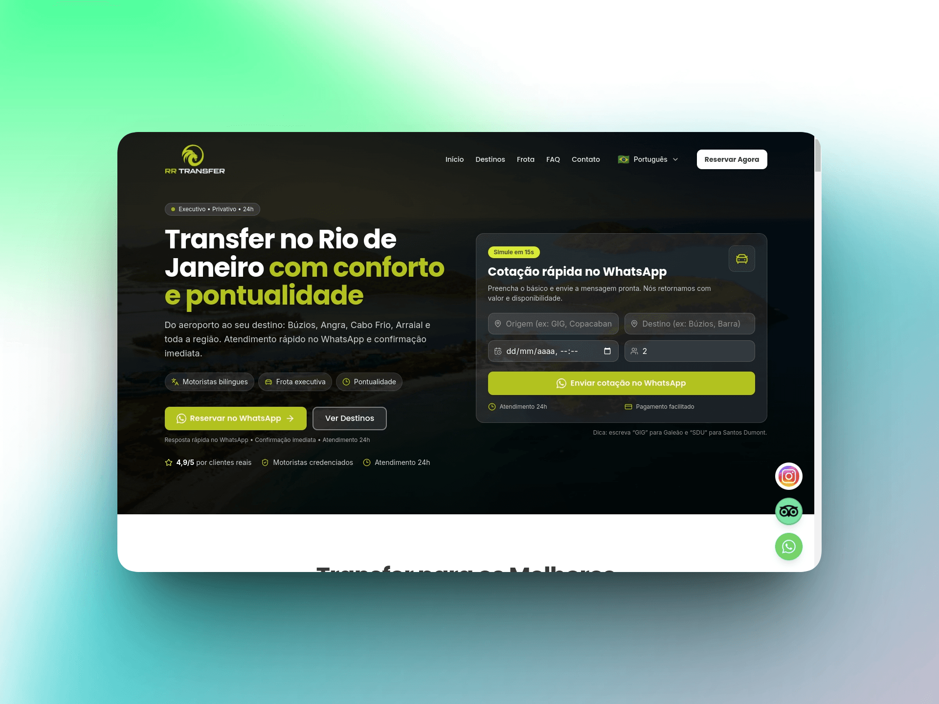 RR Transfer & Tour - Site profissional para empresa de transfer e turismo com foco em experiência do cliente e agendamento online. - Site desenvolvido pela Huios Web