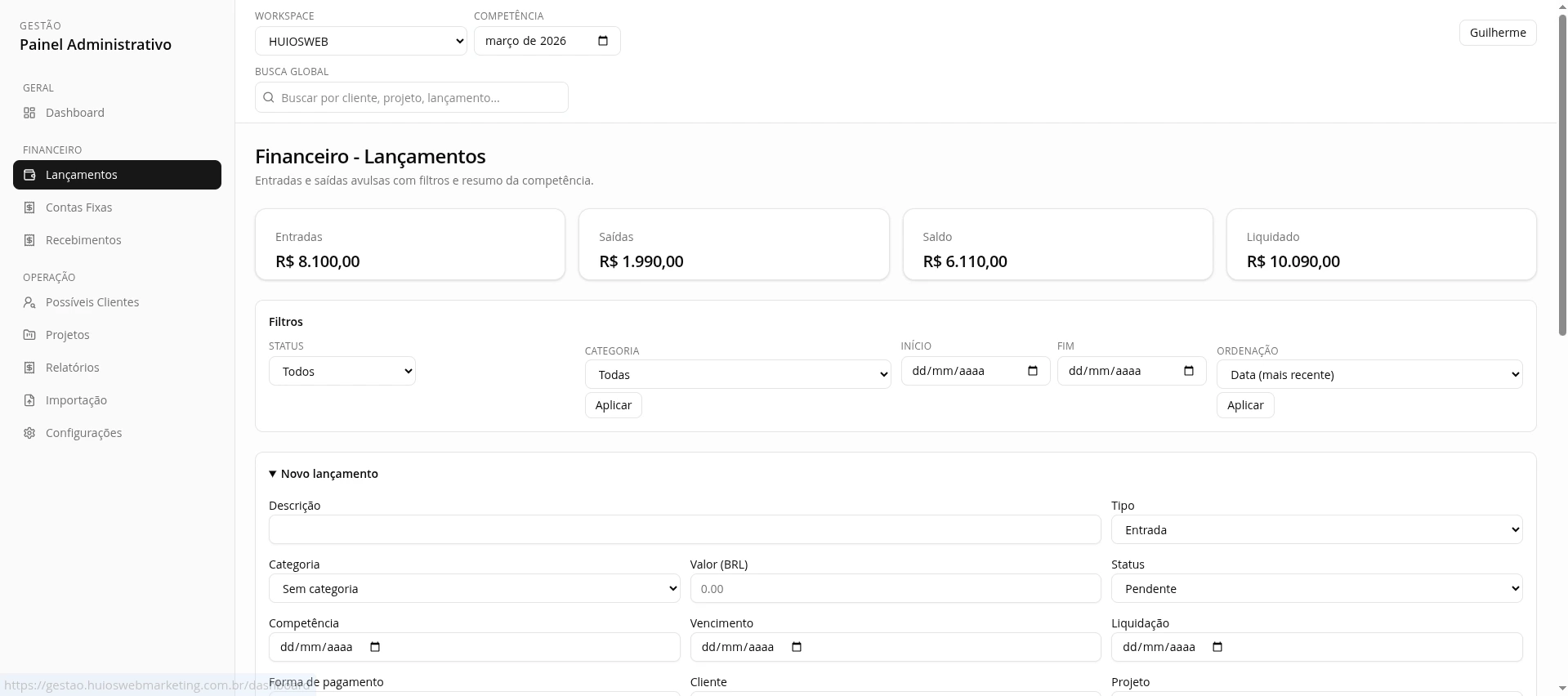 Gestão Huios — tela 2