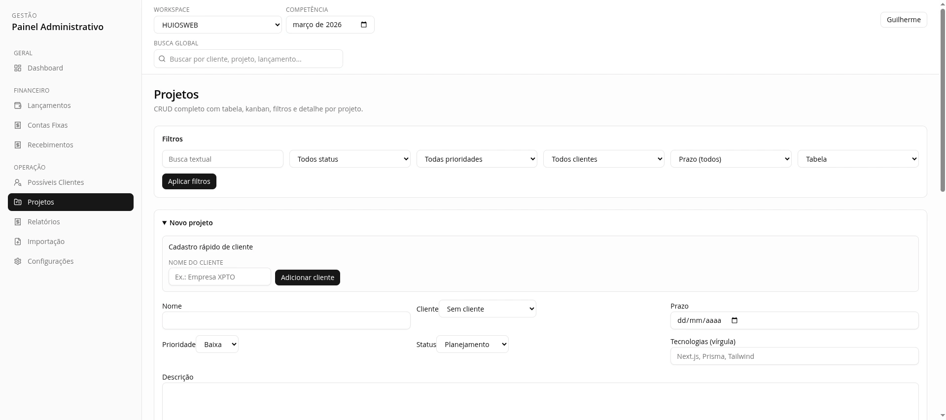 Gestão Huios — tela 3